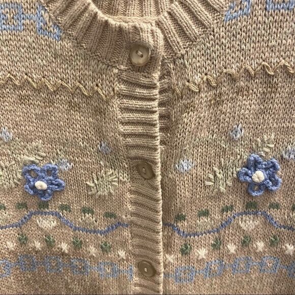 Cherokee Vintage Boho Cottagecore Embroidered Crochet Floral Button Up Sweater - Picture 4 of 5